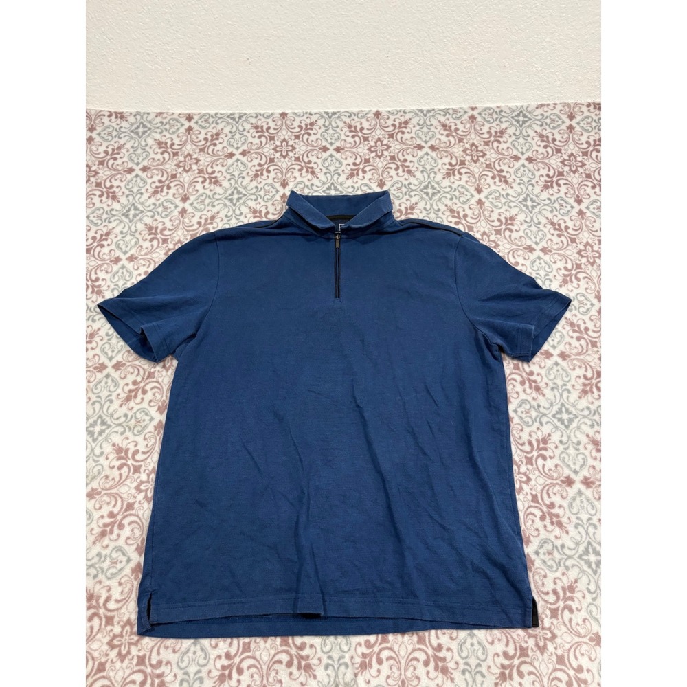 Michael Strahan Mens Navy Blue Quarter Zip Polo Shirt Modern Fit Large Short Sle